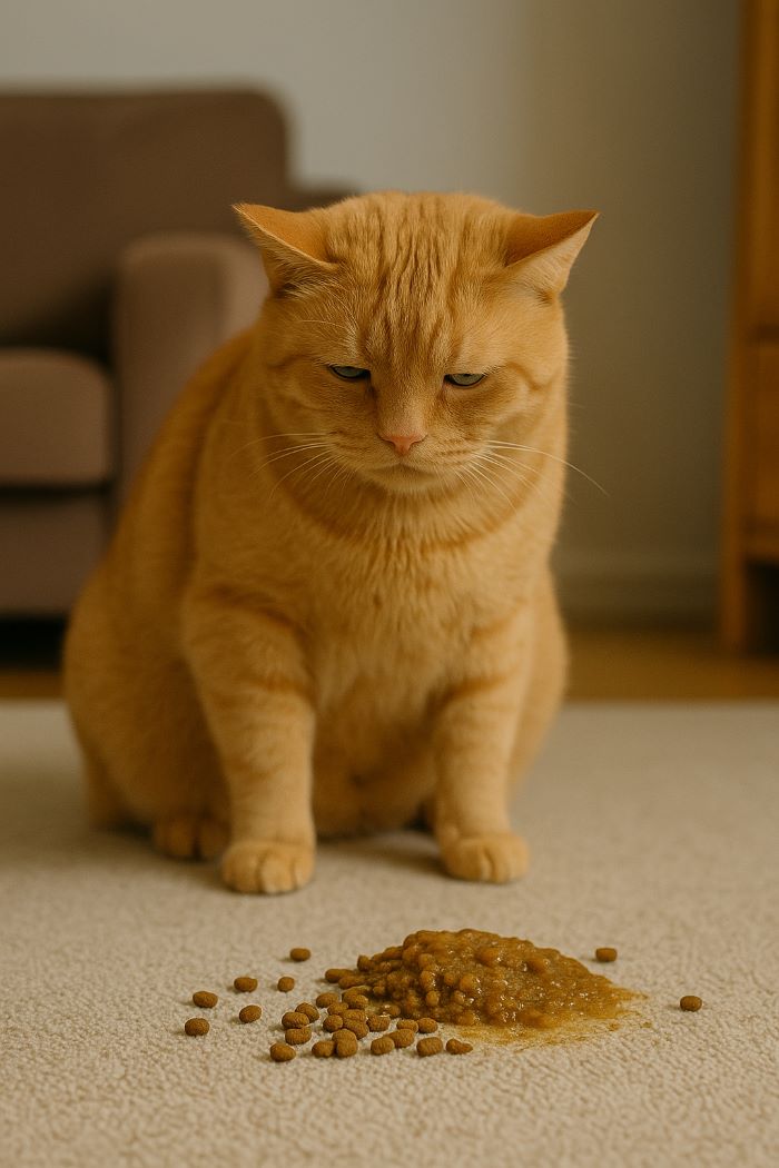 Gato vomitando ração inteira? Veja as causas e como evitar (sem gastar uma fortuna)